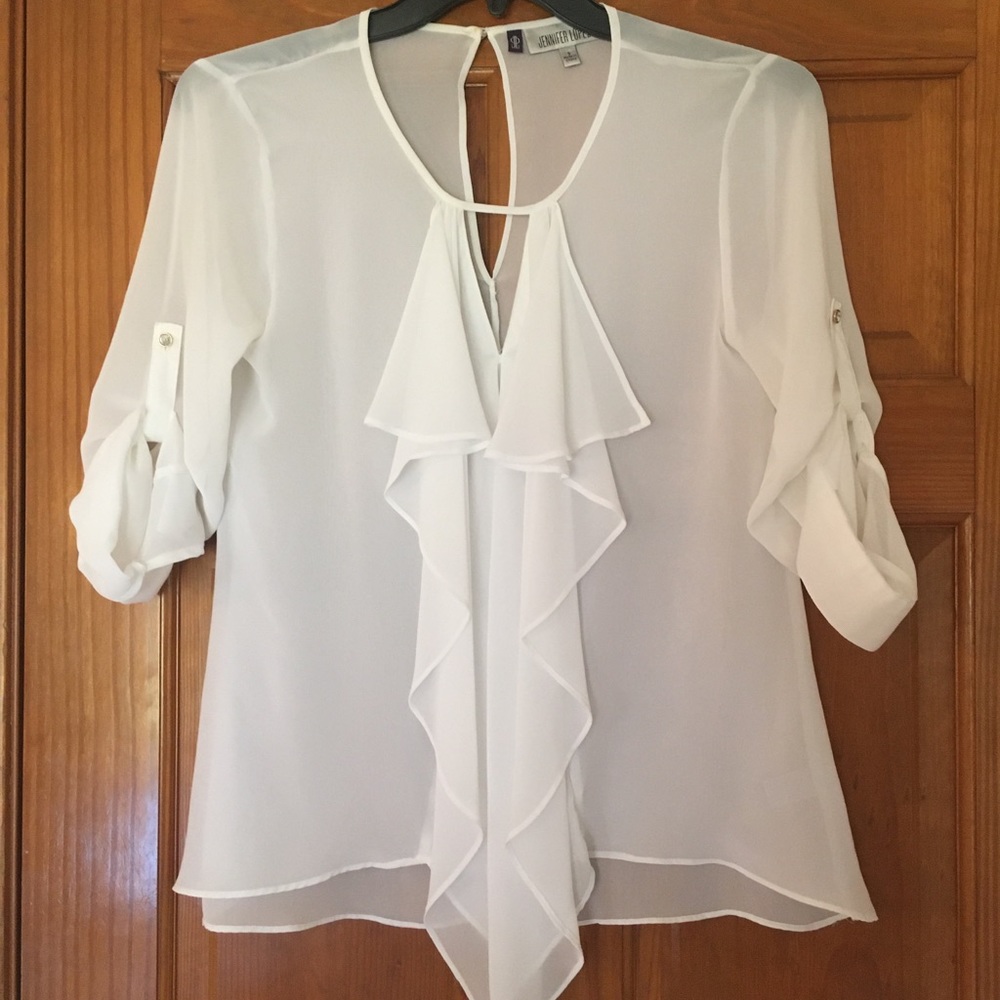 Jennifer Lopez Size S Sheer White Ruffle Top